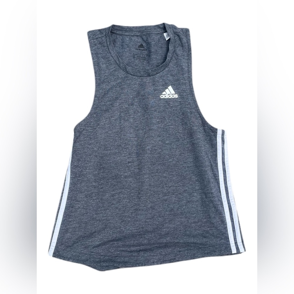 Women’s Small Adidas Gray Performance Tank Top with Logo and Stripes